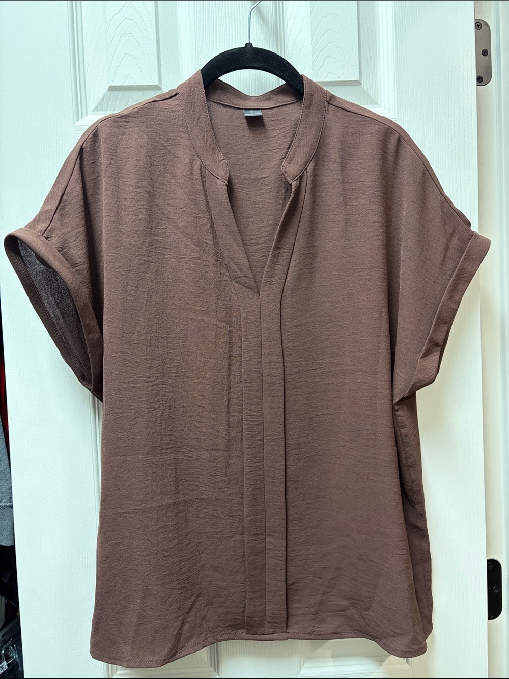 Brown V-Neck Short Sleeve Women’s Top